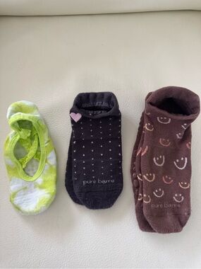 Pure Barre Grip Socks Set of 3 Sticky Pilates Yoga Barre Socks Lime Black Brown